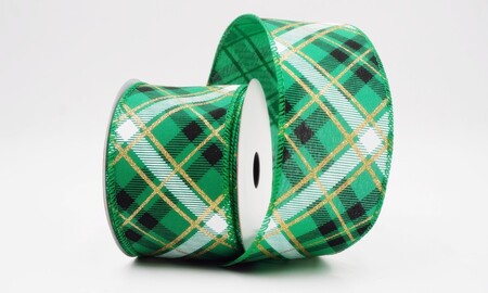 Fita aramada festiva xadrez tartan diagonal verde_KW0494GC-49